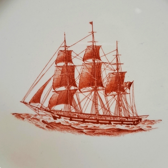 Vintage Wedgewood Georgetown Coll. rust Flying Cloud "Ann McKim" cake plate - Picture 2 of 5